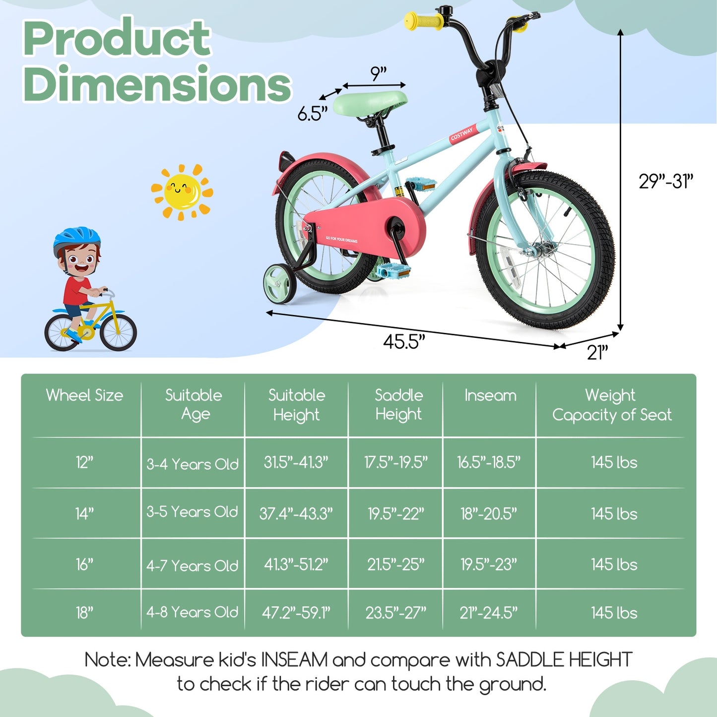 Kids Bike with Adjustable Handlebar and Saddle Blue-16 inches