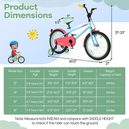 Blue 18-inch kids bike with adjustable handlebar and saddle, designed for children’s outdoor riding and learning to cycle.