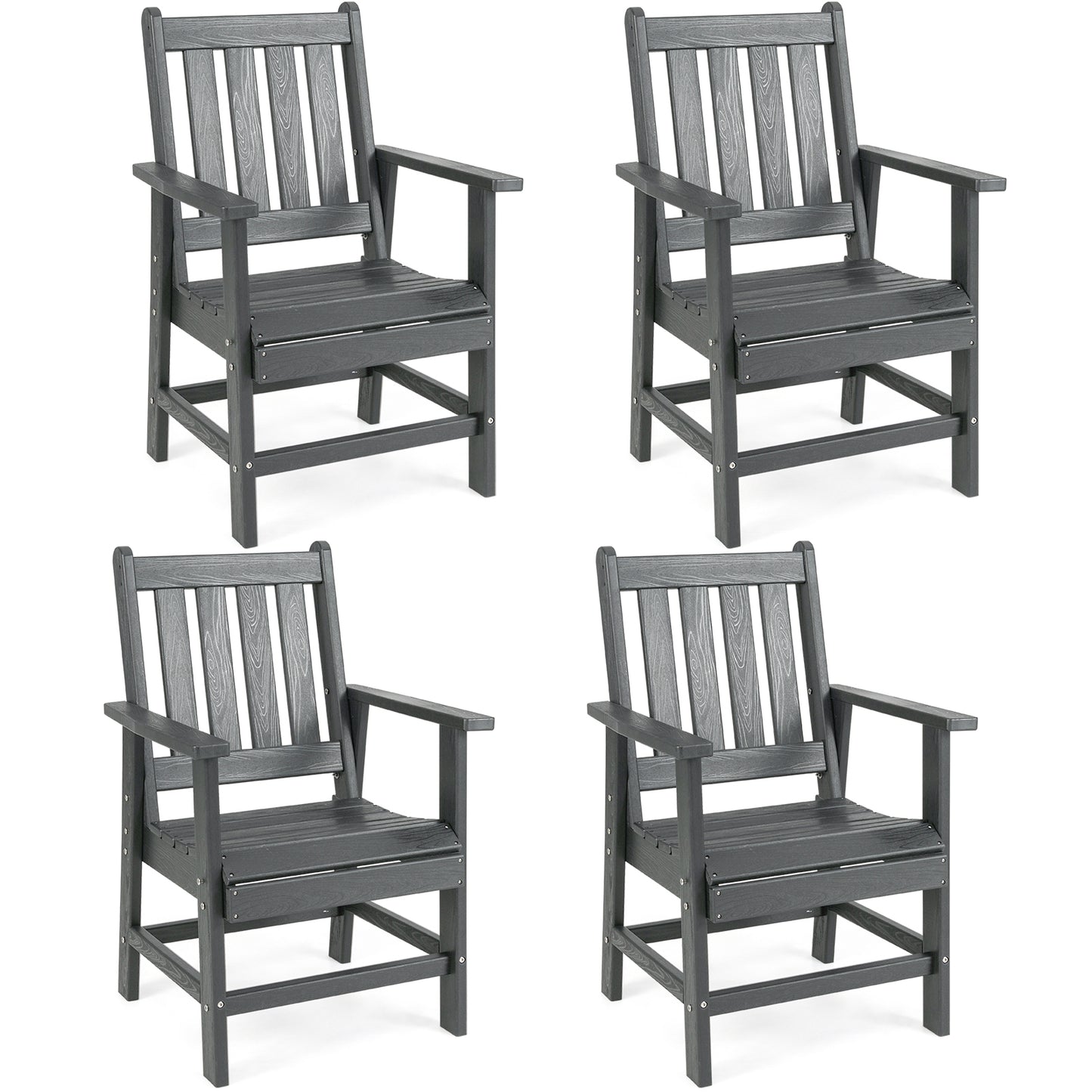 Set of 4 Patio Dining Chairs with Wide Armrests-Black
