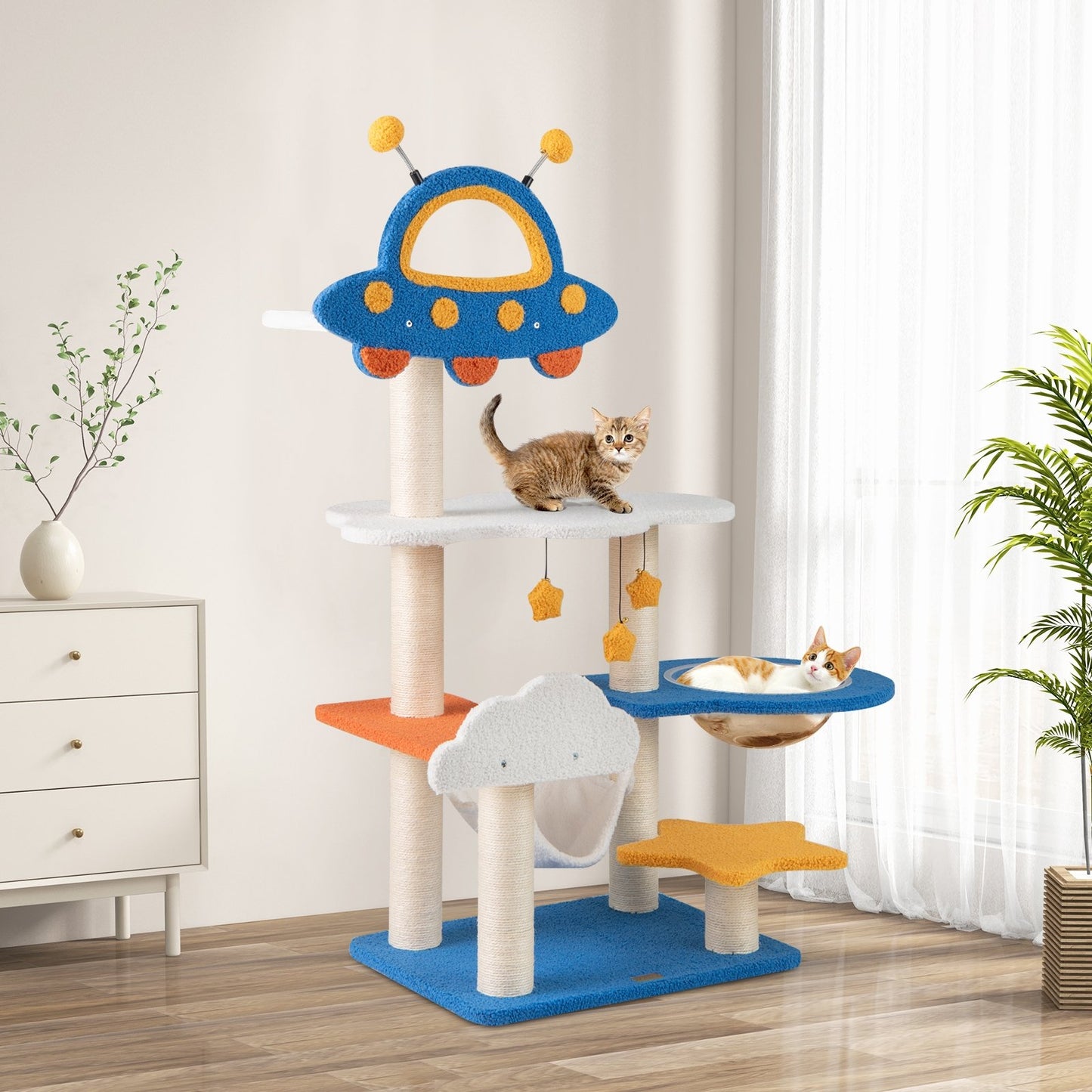 49 Inches Tall Cat Tree with UFO Top Perch Space Capsule and Sisal Scratching Posts-Blue