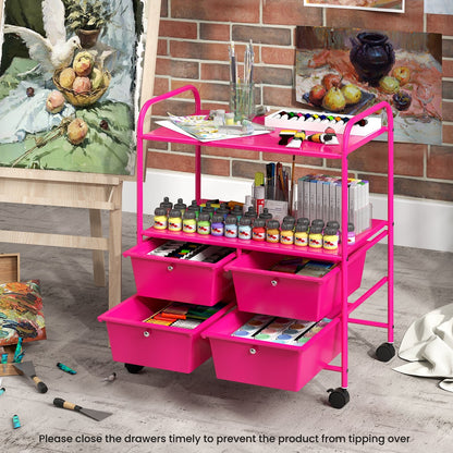 4 Drawers Shelves Rolling Storage Cart Rack-Black