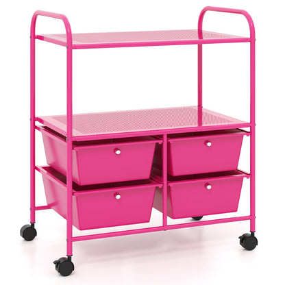 4 Drawers Shelves Rolling Storage Cart Rack-Black