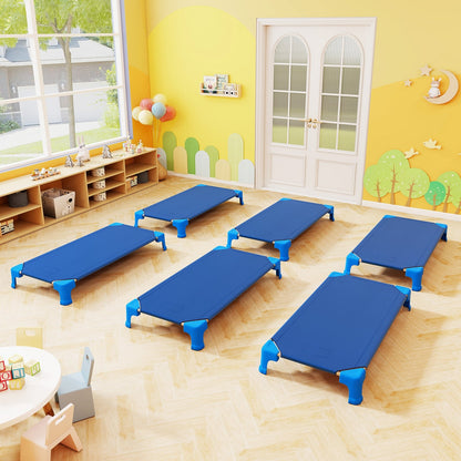 Portable 6 Pack Stackable Daycare Cots Sleeping Bed for Kids 53 Inch-Blue