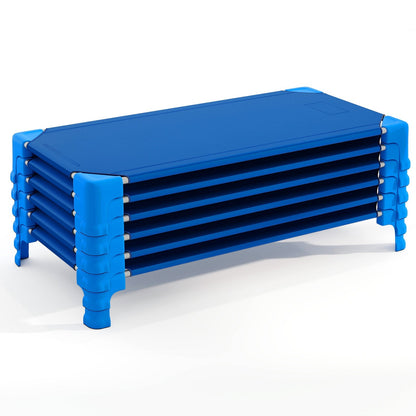 Portable 6 Pack Stackable Daycare Cots Sleeping Bed for Kids 53 Inch-Blue
