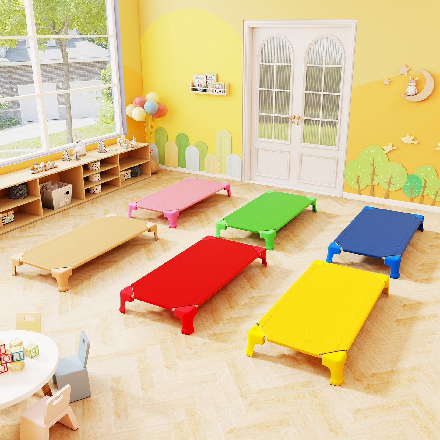 Portable 6 Pack Stackable Daycare Cots Sleeping Bed for Kids 53 Inch-Blue