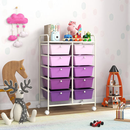 10-Drawer Rolling Storage Cart-Beige & Gray