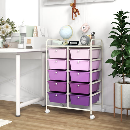 10-Drawer Rolling Storage Cart-Beige & Gray