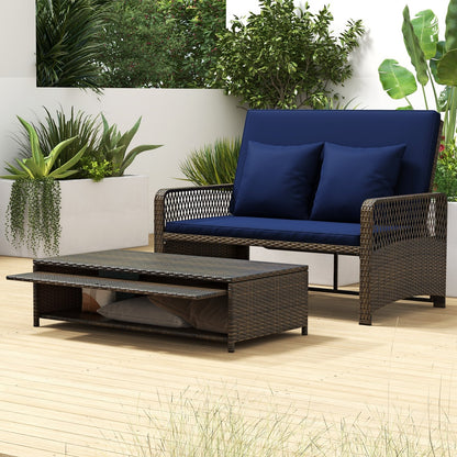 Patio Adjustable Wicker Daybed with 4-Level Backrest and Soft Cushions-Beige