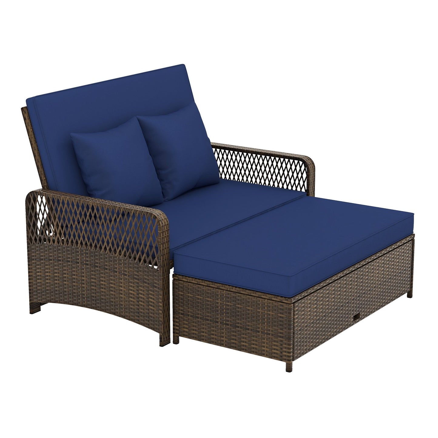 Patio Adjustable Wicker Daybed with 4-Level Backrest and Soft Cushions-Beige