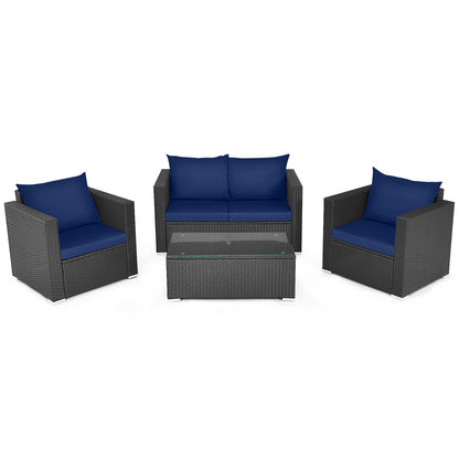 4 Pcs Patio Rattan Cushioned Furniture Set-Dark Black