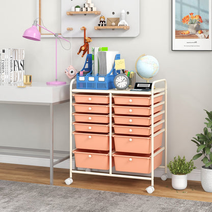 12-Drawer Rolling Storage Cart with Removable Drawers and Lockable Wheels-White