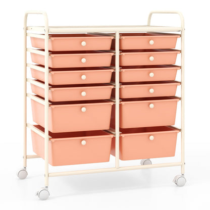 12-Drawer Rolling Storage Cart with Removable Drawers and Lockable Wheels-White