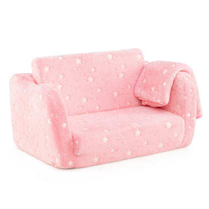 2-in-1 Folding Kids Couch with Blanket Glow in the Dark-Gray