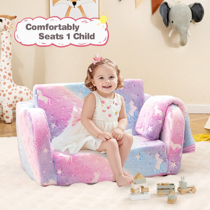 2-in-1 Folding Kids Couch with Blanket Glow in the Dark-Gray