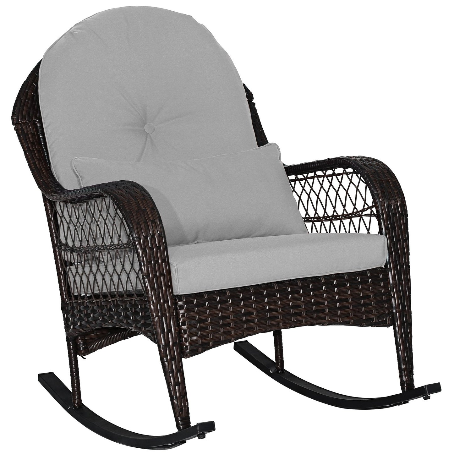 Patio Rattan Rocking Chair with Seat Back Cushions and Waist Pillow-Black