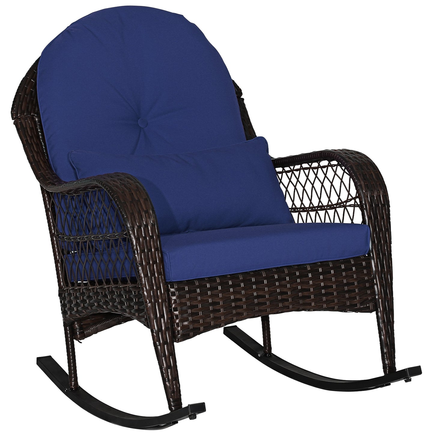 Patio Rattan Rocking Chair with Seat Back Cushions and Waist Pillow-Black
