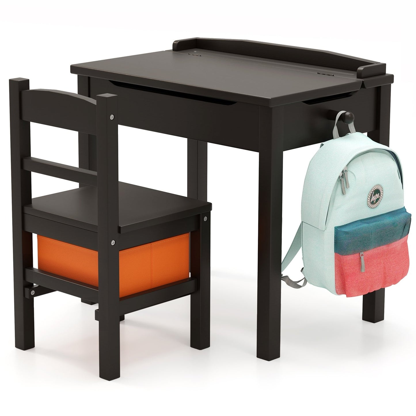 Wood Activity Kids Table and Chair Set with Storage Space-Brown