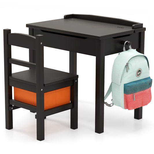 Wood Activity Kids Table and Chair Set with Storage Space-Brown