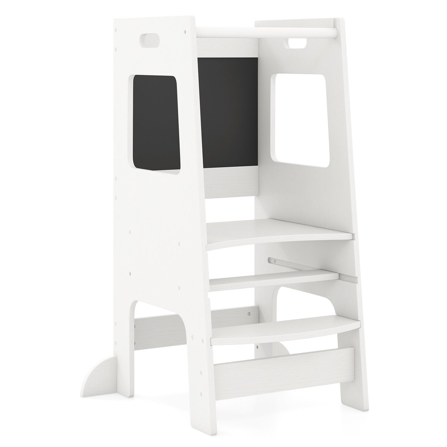 Toddler Kitchen Step Stool with Activity Chalkboard and Adjustable Height-Natural