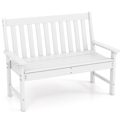 52 Inch All-Weather HDPE Outdoor Bench with Backrest and Armrests-Black