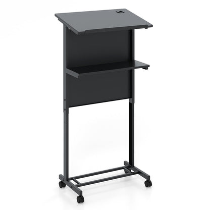 3-Position Height Adjustable Lectern Table with Tilted Tabletop-Black