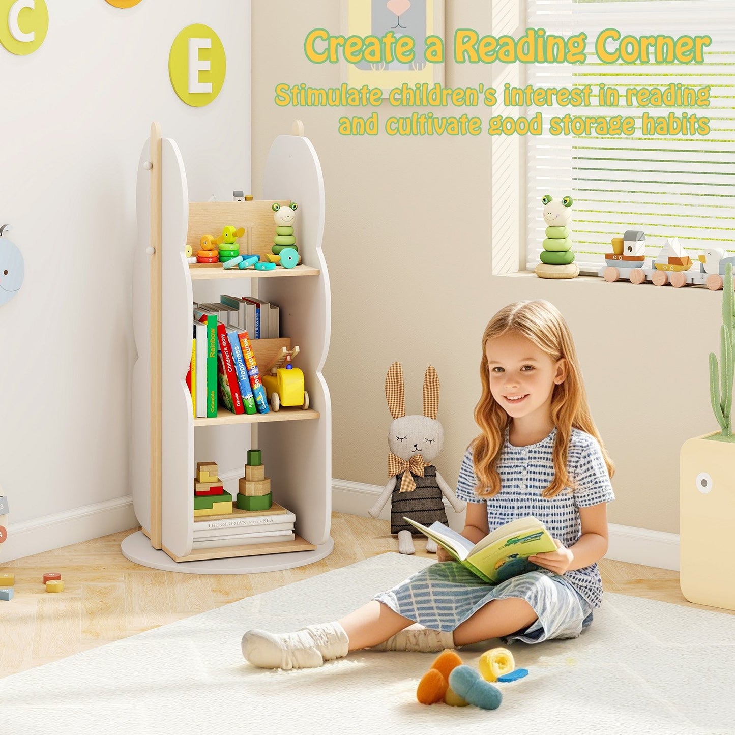 360° Kid's Rotating Bookshelf Toy Storage Organizer with 5 Shelves-White