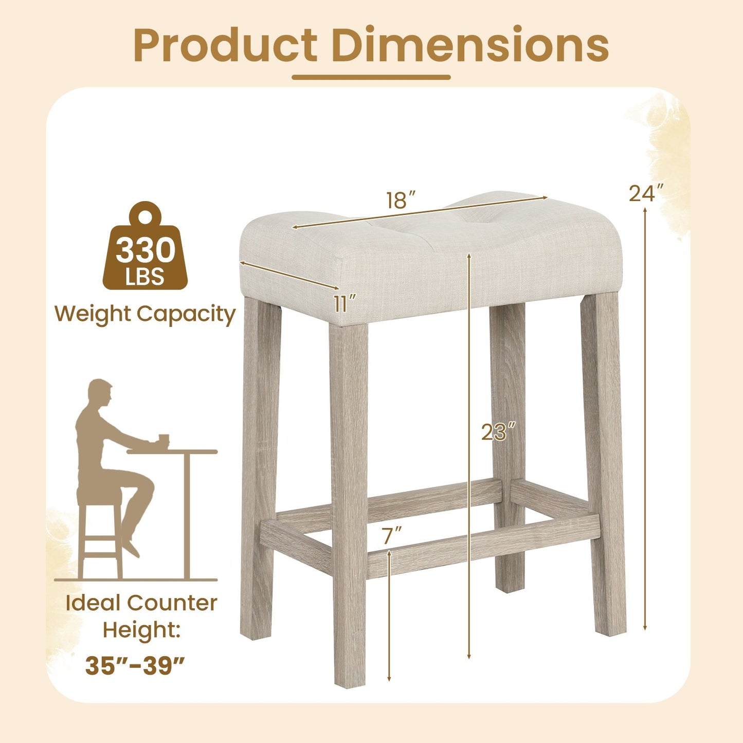 Set of 4 Upholstered Counter Height Bar Stool with Curved Saddle-Seat-Gray