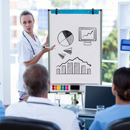Height-Adjustable Mobile Whiteboard with Round Stand Paper Clips-Black