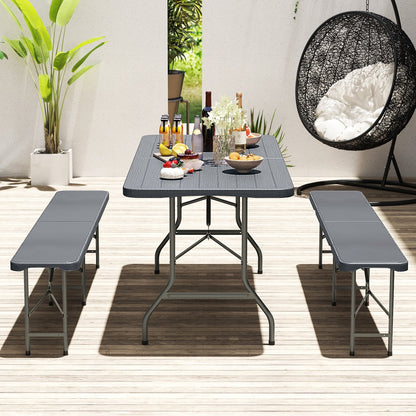 6 Feet Folding Table with Wood Grain HDPE Tabletop and Safe Lock Mechanism-Brown