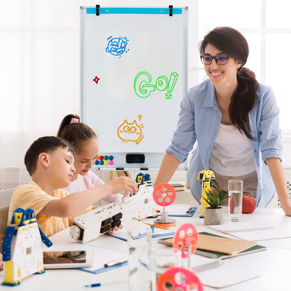 Height-Adjustable Mobile Whiteboard with Round Stand Paper Clips-Black