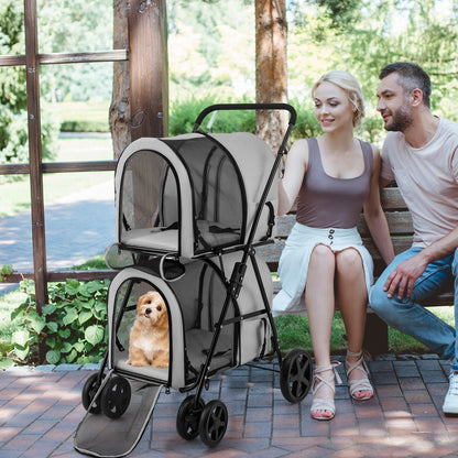 4-in-1 Double Pet Stroller with Detachable Carrier and Travel Carriage-Beige