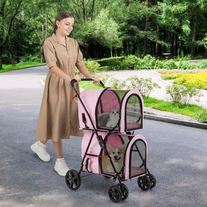 4-in-1 Double Pet Stroller with Detachable Carrier and Travel Carriage-Beige