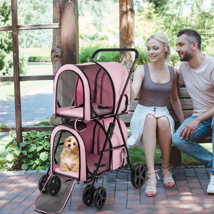 4-in-1 Double Pet Stroller with Detachable Carrier and Travel Carriage-Beige