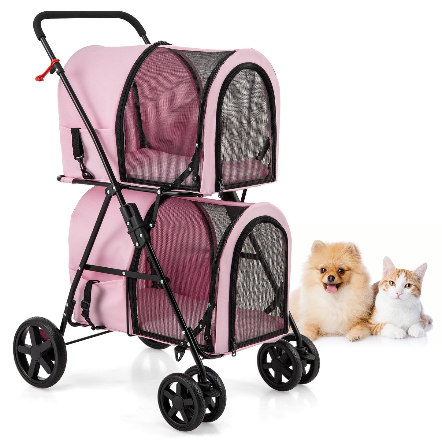 4-in-1 Double Pet Stroller with Detachable Carrier and Travel Carriage-Beige