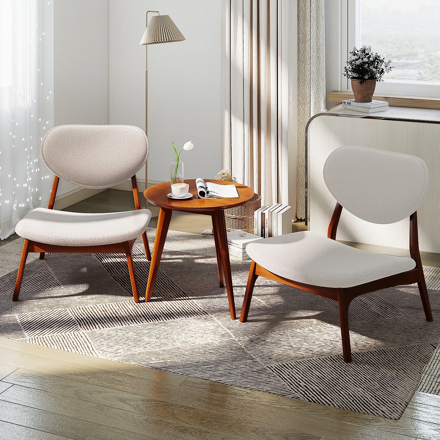 Accent Chairs Set of 2 with Side Table and Solid Wood Frame-Beige