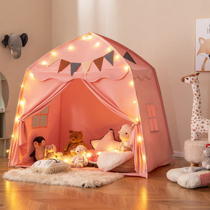 Kids Play Tent Bed Tent with String Lights Extra Large Playhouse Tent-Beige