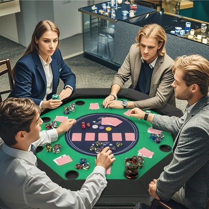 48 Inches Foldable Poker Table with Padded Rails and Cup Holders-Blue