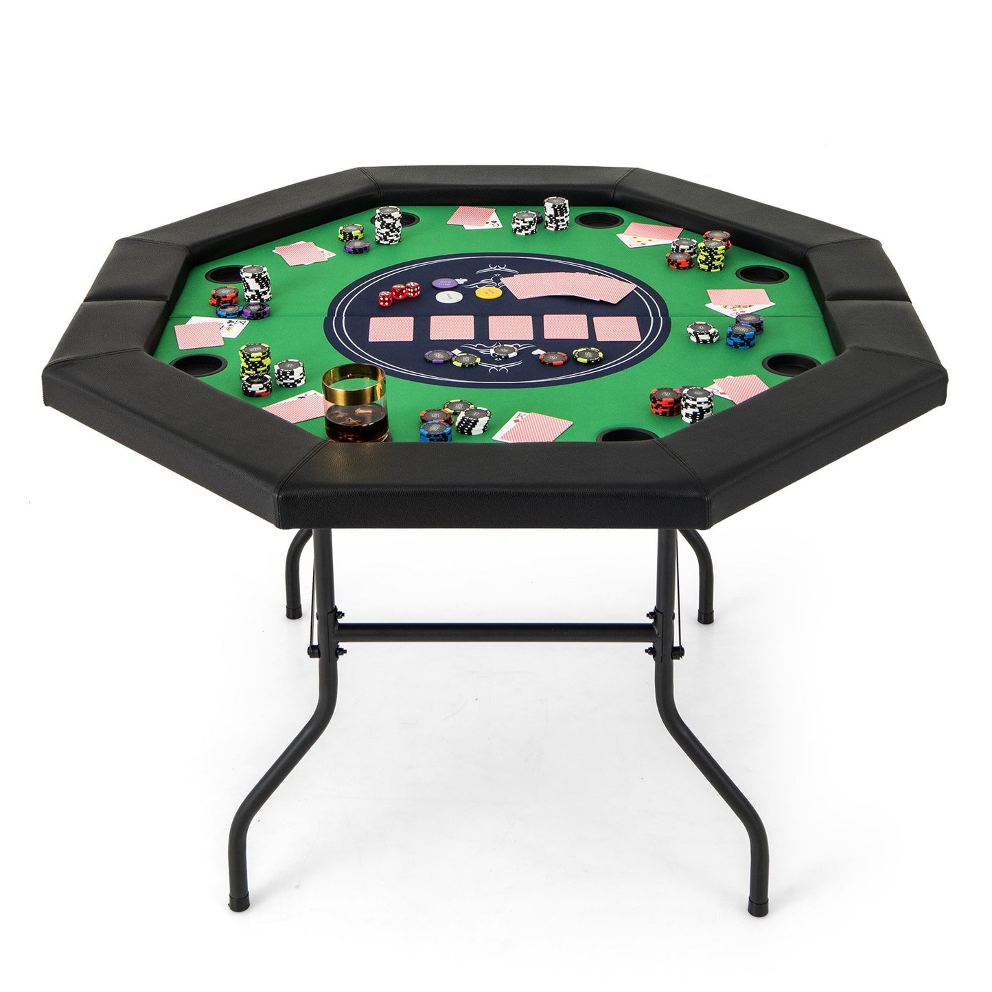 48 Inches Foldable Poker Table with Padded Rails and Cup Holders-Blue