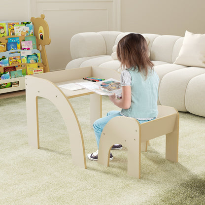Kids Table and Chair Set with Wide Tabletop and Curved Edges for Kids Room-Natural