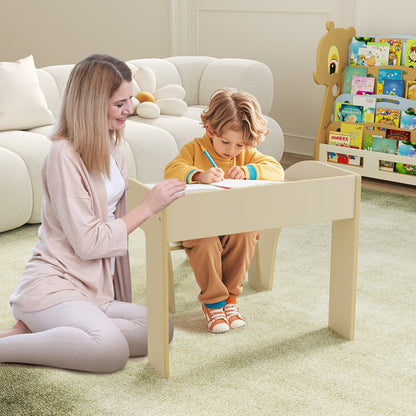 Kids Table and Chair Set with Wide Tabletop and Curved Edges for Kids Room-Natural