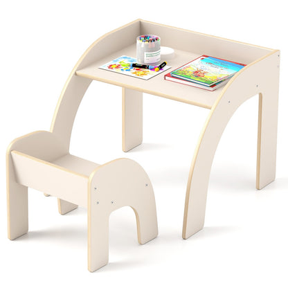 Kids Table and Chair Set with Wide Tabletop and Curved Edges for Kids Room-Natural