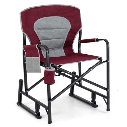 Outdoor Rocker Camping Chair with Dual Springs and Padded Back-Black