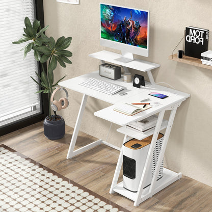 L Shaped Gaming Desk with Outlets and USB Ports-Black