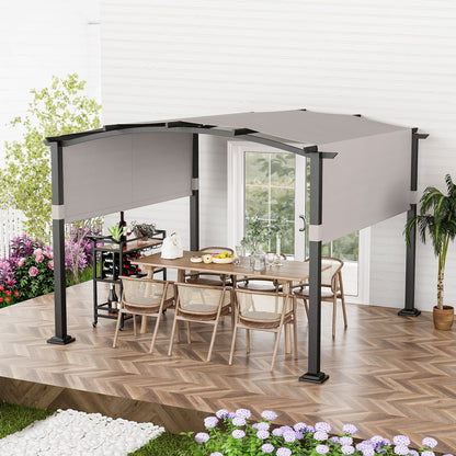 10 x 10 ft Outdoor Pergola Modern Arched Patio Garden Shelter with Retractable Sunshade Canopy-Beige