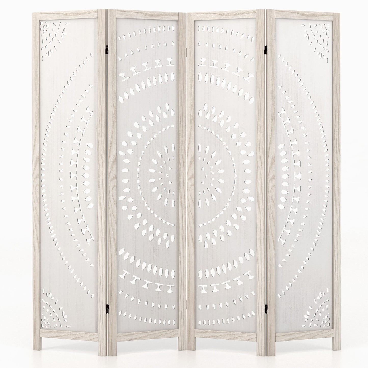 66 Inch Boho 4-Panel Room Divider Privacy Screen with Carved Pattern