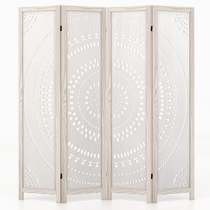 66 Inch Boho 4-Panel Room Divider Privacy Screen with Carved Pattern
