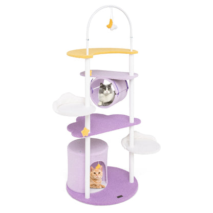 62 Inches Large Cat Tower with Metal Frame and Jumping Platforms-Purple