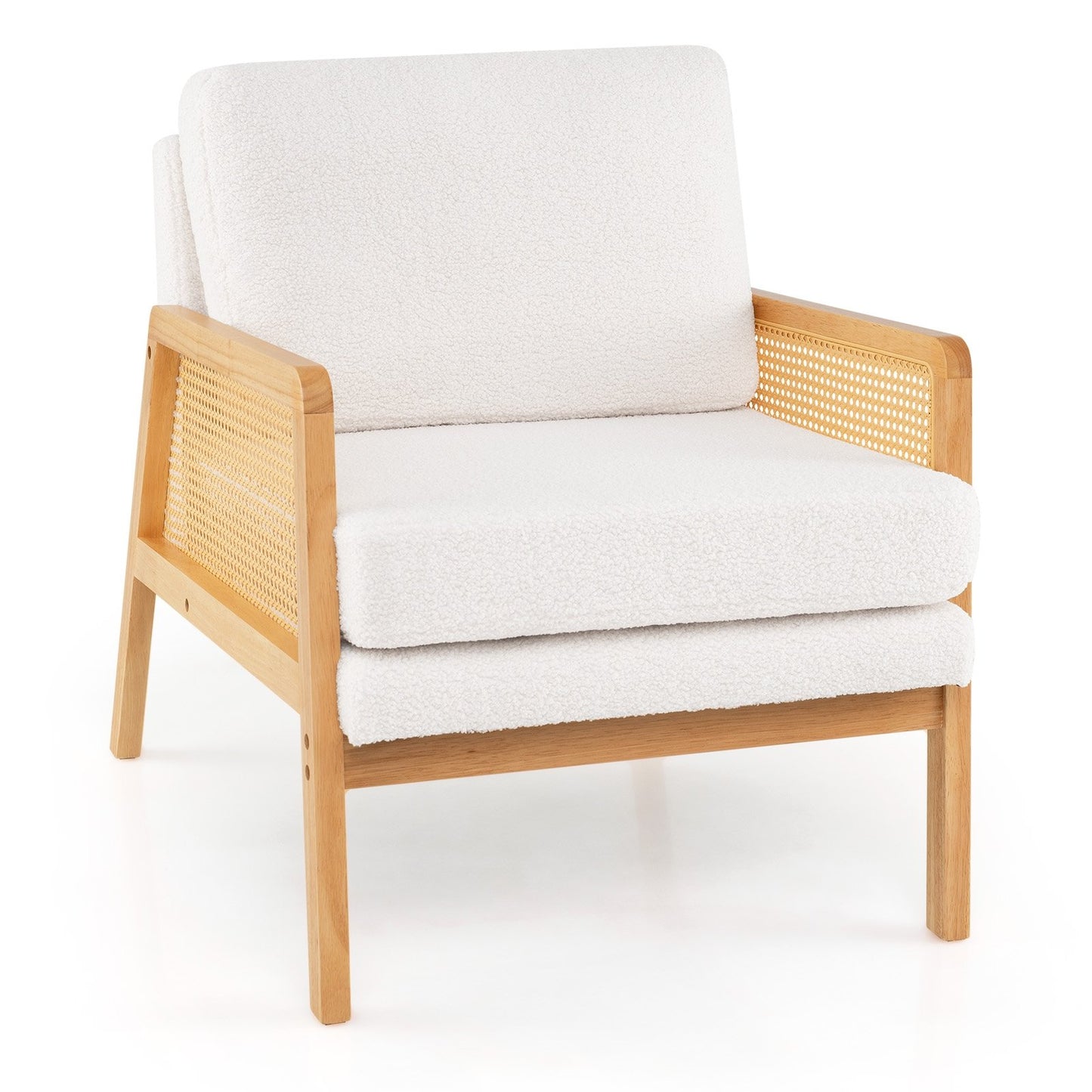 Mid Century Modern Accent Chair with Rattan Arms and Cushion-Brown