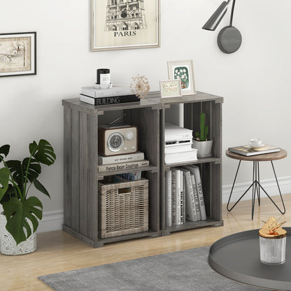 2-Cube Storage Shelf with Open Back and 3-Tier Shelf-Light Brown