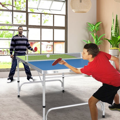 Foldable Ping Pong Table Game Set Mini Table Tennis Table with Adjustable Height-Blue & Green